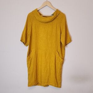 PIAZZA DEL TEMPIO Linen Cowl Neck Button Back Shift Dress, size L